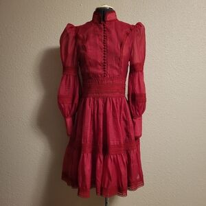 NWT Dalia MacPhee Red Mesh & Lace Dress Size Medium